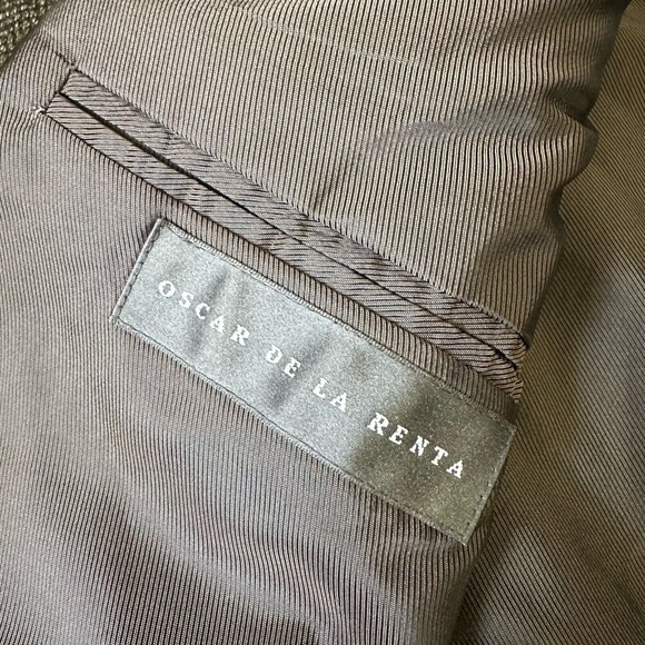 OSCAR DE LA RENTA Mens Brown Chevron Lambswool Sport Coat Elbow Patch - Picture 9 of 12